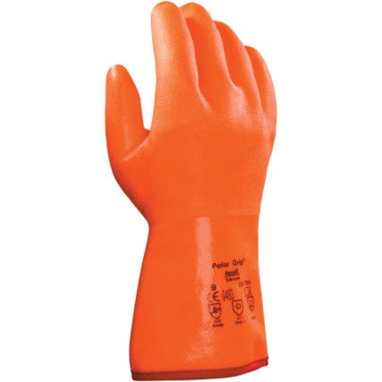 23-700 Polar Grip Cold Resistant Gloves, Orange, Cotton/Nylon Liner, PVC Coating, Size 9