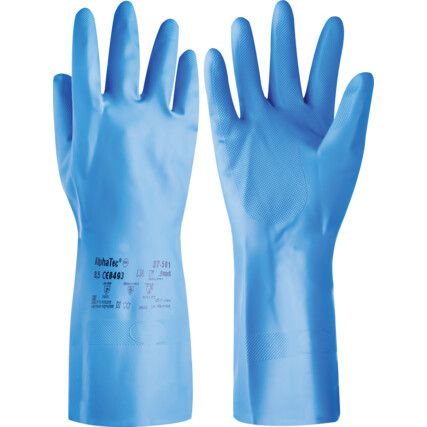 37-501 VersaTouch Chemical Resistant Gloves, Blue, Nitrile, Cotton Flocked Liner, Size 9.5