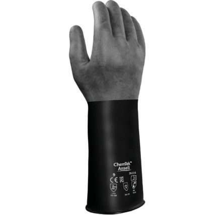 38-514 ChemTek Chemical Resistant Gloves, Grey, Rubber, Unlined, Size 10