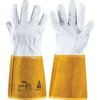43-217 ActivArmr Welding Gloves, White/Yellow, Leather, 340mm, Size 9