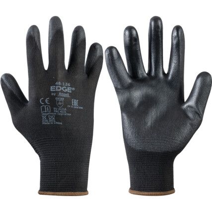 48-126 Edge General Handling Gloves, Black, Polyurethane Coating, Polyester Liner, Size 10