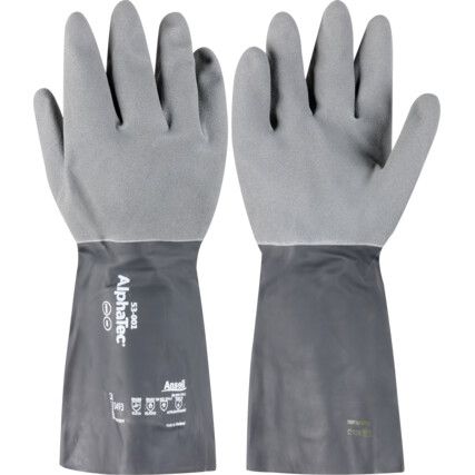 53-001 Alphatec Chemical Resistant Gloves, Black/Grey, Nitrile, Size 10