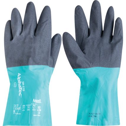 58-270 VP Alphatec Chemical Resistant Gloves, Black/Green, Nitrile, Nylon Liner, Size 9