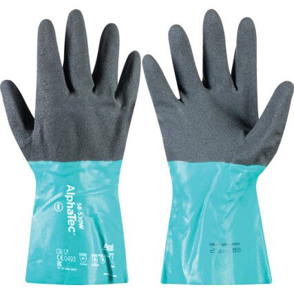 58-530 Alphatec Chemical Resistant Gloves, Black/Green, Nitrile, Nylon Liner, Size 8