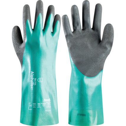 58-735 Alphatec Chemical Resistant Gloves, Black/Green, Nitrile, Size 10
