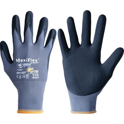 42-874 MaxiFlex® Ultimate Mechanical Hazard Gloves, Black/Grey, Nylon Liner, Nitrile Coating, EN388: 2016, 4, 1, 3, 1, A, Size 7