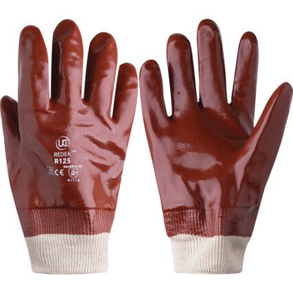 R125, General Handling Gloves, Red, PVC Coating, Interlock Cotton Liner, Size 8.5