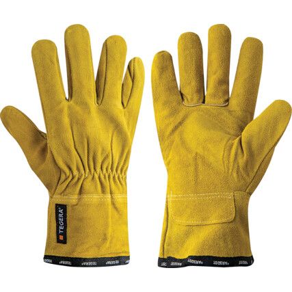 17 Tegera, Heat Resistant Gloves, Yellow, Cowhide, Cotton Liner, Cowhide Coating, 100°C Max. Compatible Temperature, Size 10