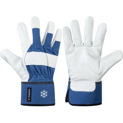 206 Tegera, Cold Resistant Gloves, Blue/Natural, Cotton/Synthetic Fiber Liner, Leather Coating, Size 10