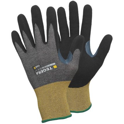 Tegera Infinity, Cut Resistant Gloves, Black/Grey/Yellow, EN388: 2016, 4, X, 4, 1, B, Nitrile Foam Palm, CRF® Technology/Nylon/Stainless Steel Fibre Yarn, Size 10