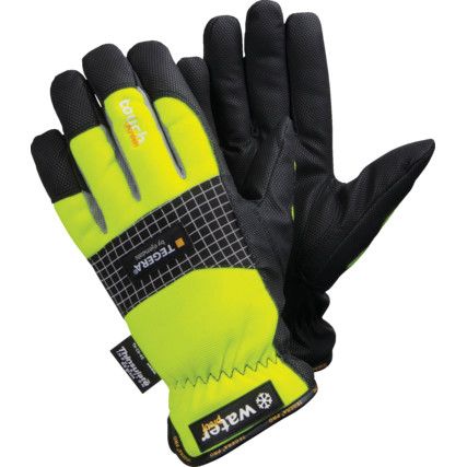 9128 Tegera Pro, Cold Resistant Gloves, Black/Yellow, Polyester Liner, Leather Coating, Size 8