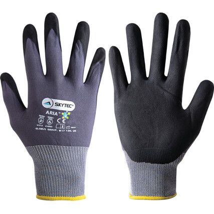 Aria Mechanical Hazard Gloves, Black/Grey, Spandex/Nylon Liner, Nitrile Coating, EN388: 2016, 4, 1, 3, 1, X, Size 10