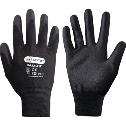 Basalt R Mechanical Hazard Gloves, Black, Nylon Liner, Polyurethane Coating, EN388: 2003, 4, 1, 3, 1, Size 9