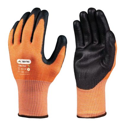 TRC702 Mechanical Hazard Gloves, Black/Orange, HPPE Liner, Polyurethane Coating, EN388: 2016, 4, X, 4, 3, C, Size M