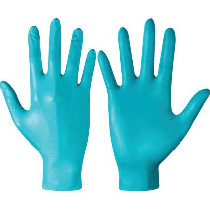 Teal Disposable Gloves, Green, Nitrile, 4.8mil Thickness, Powder Free, Size 8, Pack of 100