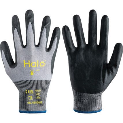 Cut Resistant Gloves, 18 Gauge Cut B, Size 8, Black & Grey, Nitrile Foam Palm, EN388: 2016