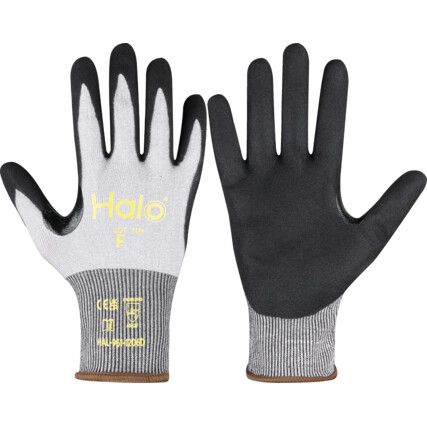 Cut Resistant Gloves, 18 Gauge Cut F, Size 10, Black & Grey, Nitrile Palm, EN388: 2016