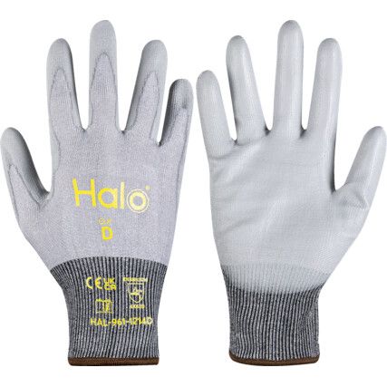 Cut Resistant Gloves, 18 Gauge Cut D, Size 10, Grey, Polyurethane Palm, EN388: 2016