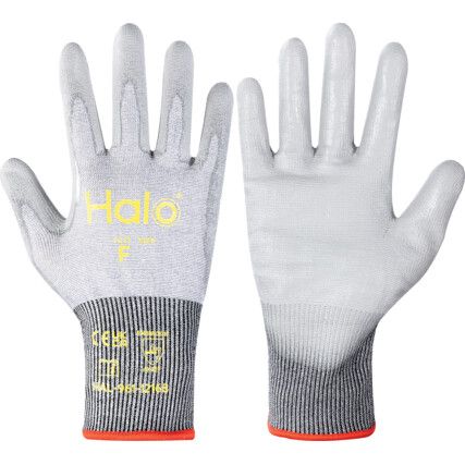 Cut Resistant Gloves, 18 Gauge Cut F, Size 10, Grey, Polyurethane Palm, EN388: 2016