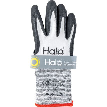 Mechanical Hazard Gloves, Black/White, Recycled Polyester/Spandex Liner, Nitrile Coating, EN388: 2016, 4, 1, 2, 1, X, Size 11