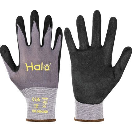 Mechanical Hazard Gloves, Grey/Black, Nylon/Spandex Liner, Sandy Nitrile Coating, EN388: 2016, 4, 1, 2, 1, X, Size 9
