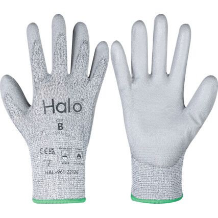 Cut Resistant Gloves, 13 Gauge Cut B, Size 8, Grey, Polyurethane Palm, EN388: 2016, Pack of 12 Pairs