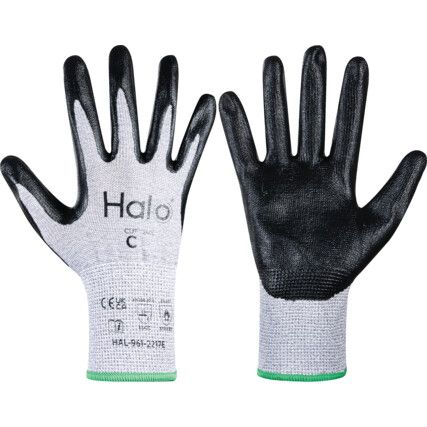 Cut Resistant Gloves, 13 Gauge Cut C, Size 9, Black & Grey, Nitrile Palm, EN388: 2016, Pack of 12 Pairs