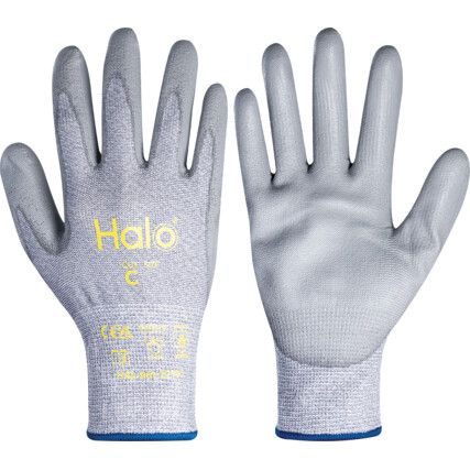 Cut Resistant Gloves, 13 Gauge Cut C, Size 10, Grey, Polyurethane Palm, EN388: 2016, Pack of 12 Pairs