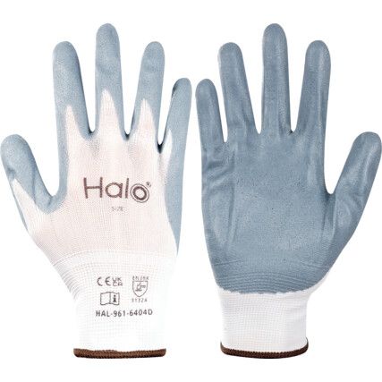 Mechanical Hazard Gloves, Grey/White, Nylon Liner, Nitrile Coating, EN388: 2016, 3, 1, 3, 2, X, Size 10
