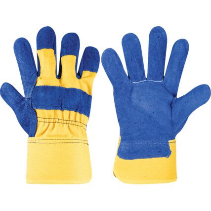 Split Leather Rigger Gloves, Size 10, Blue & Gold