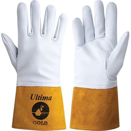ABA/200 Ultima, Welding Gloves, White/Yellow, Leather, Size 10