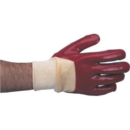 General Handling Gloves, Red/Natural, PVC Coating, Size 8