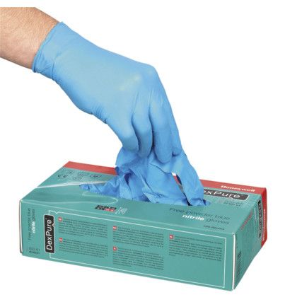 Dexpure 800-81 Disposable Gloves, Blue, Nitrile, 4mil Thickness, Powder Free, Size M, Pack of 100