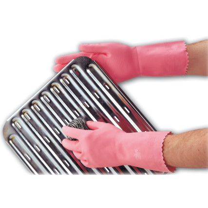 227 Optima, Chemical Resistant Gloves, Pink, Rubber, Cotton Flocked Liner, Size 10