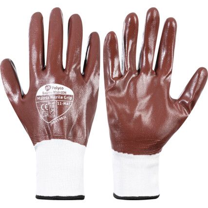 117-MAT Matrix Mechanical Hazard Gloves, Red, Nitrile Coating, EN388: 2003, 3, 1, 2, 1, Size 10