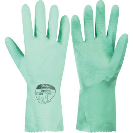 326 Optima, Chemical Resistant Gloves, Green, Rubber, Cotton Flocked Liner, Size 9-9.5
