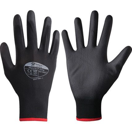 402-MAT Matrix Mechanical Hazard Gloves, Black, Nylon Liner, Polyurethane Coating, EN388: 2016, 3, 1, 3, 1, X, Size 8