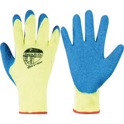 901-MAT Matrix, Cold Resistant Gloves, Blue/Yellow, Fleece Liner, Latex Coating, Size 7