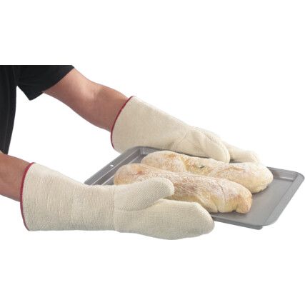 7724, Heat Resistant Mitt, White, Cotton, Fleece Liner, Uncoated, 250°C Max. Compatible Temperature, One Size