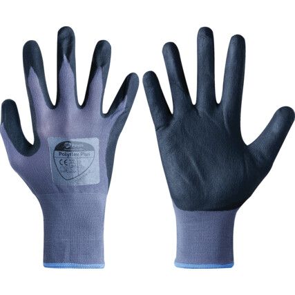 8009 Polyflex Plus Mechanical Hazard Gloves, Grey, Nylon Liner, Nitrile Coating, EN388: 2016, 4, 1, 2, 2, X, Size 9