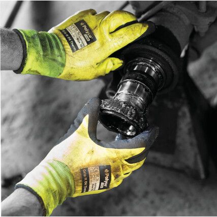 GIOTH Grip It Oil Therm, Cold Resistant Gloves, Black/Yellow, Fleece Liner, Nitrile Coating, Size 11
