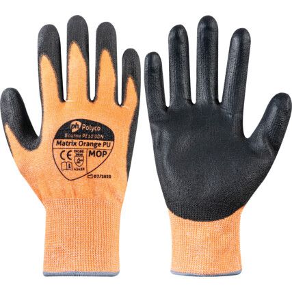 Matrix, Cut Resistant Gloves, Black/Orange, EN388: 2003, 4, 3, 4, 3, PU Palm, Knitted Liner, Size 9