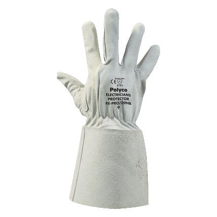 RE-PRO, Electricians Gauntlet, White, Leather, Uncoated, EN388: 2003, 3, 1, 2, 1, Size 10