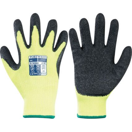 A140, Cold Resistant Gloves, Black/Yellow, Acrylic Liner, Latex Coating, Size XL