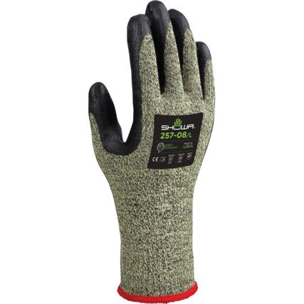 Cut Resistant Gloves, Black/Green, EN388: 2016, 4, X, 2, 4, F, Sponge Nitrile Palm Coated, Aramid/Polyester, Size 9