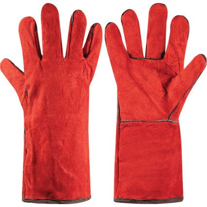 General Handling Gauntlet, Red, Uncoated Coating, Cotton Fleece Liner, Size 11