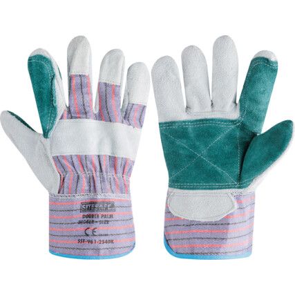 Rigger Gloves, Blue/White, Leather Coating, Cotton Liner, Size 10