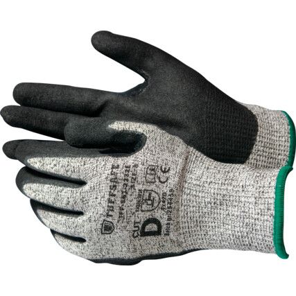Cut Resistant Gloves, Grey/Black, Nitrile Palm, HPPE Liner, EN388: 2016, 4, X, 4, 2, D, Size 9
