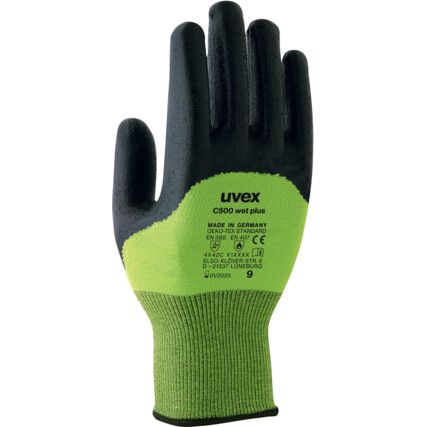 Cut Resistant Gloves, Black/Green, HPE ¾ Coated, Bamboo-viscose/Fibreglass/HPE/Polyamide Liner, EN388: 2016, 4, X, 4, 2, C, Size 9
