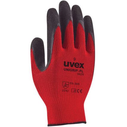 Unigrip PL 6628 Mechanical Hazard Gloves, Red, Knitted Liner, Latex Coating, EN388: 2016, 2, 1, 4, 2, X, Size L